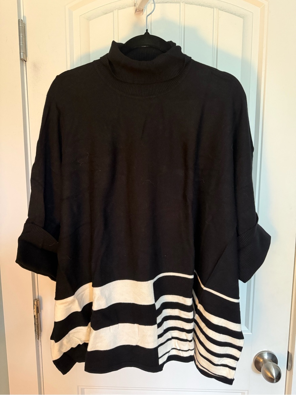 Alfani Black and Cream Striped Turtleneck Sweater